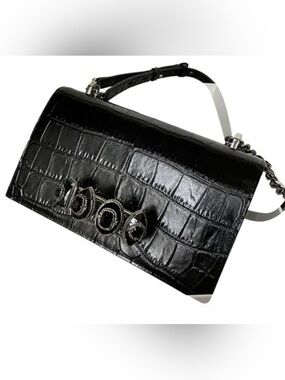 Alexander McQueen Black Croc-Embossed Top-Handle Satchel with Signature Hardware